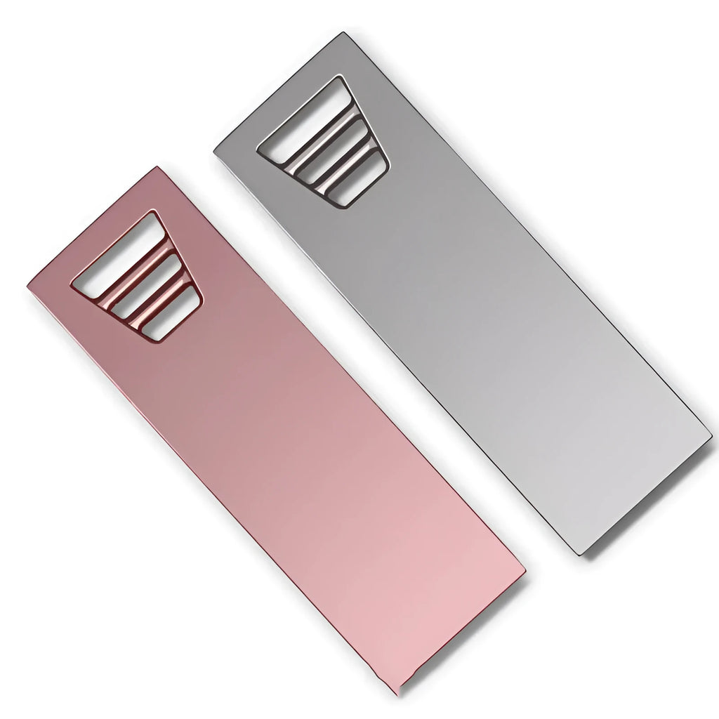 Customised creative metal USB flash drive in pink and silver, compact 39mm size with USB 2.0 interface