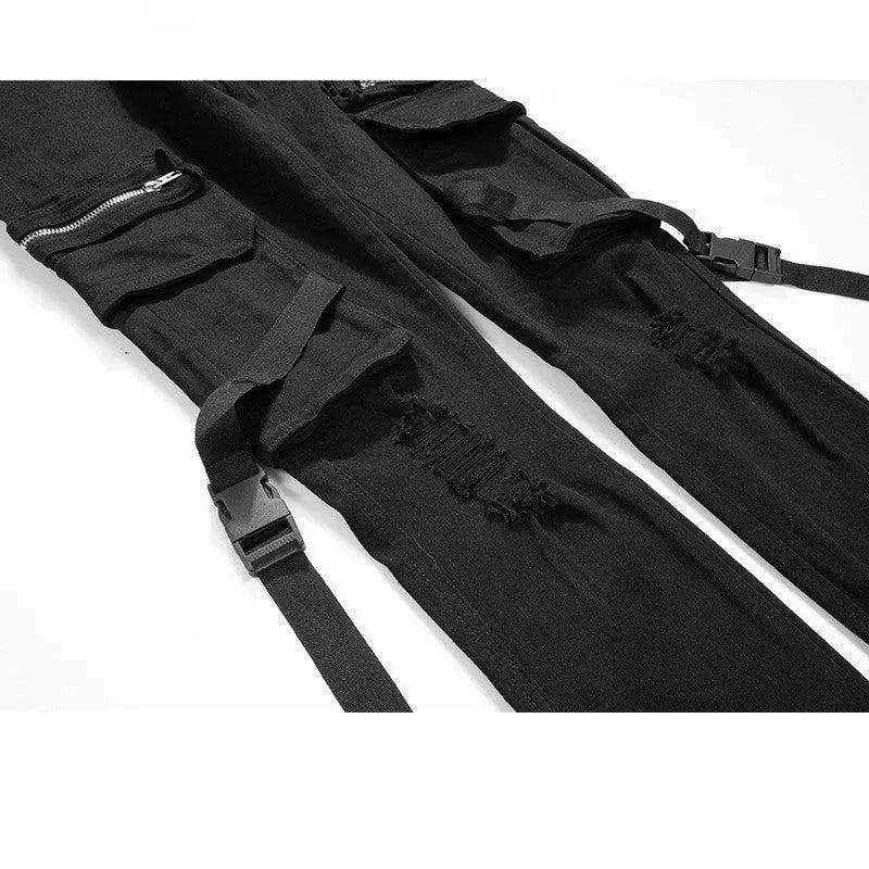 Men's black straight leg denim jeans with whiten finish and aged effect, mid-waist zip fly, size 30-36