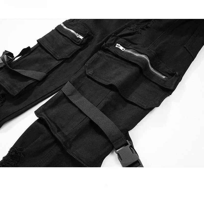 Men's black straight leg denim jeans with whiten finish and aged effect, mid-waist zip fly, size 30-36