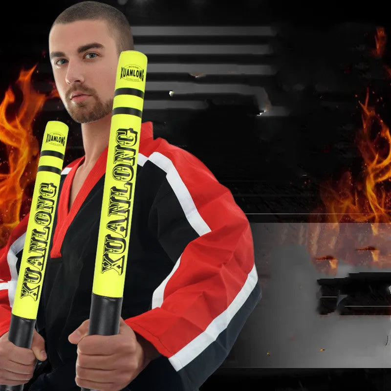 Pair of 57cm boxing target sticks in orange, green, and pink with PU foam construction