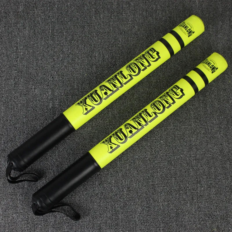 Pair of 57cm boxing target sticks in orange, green, and pink with PU foam construction