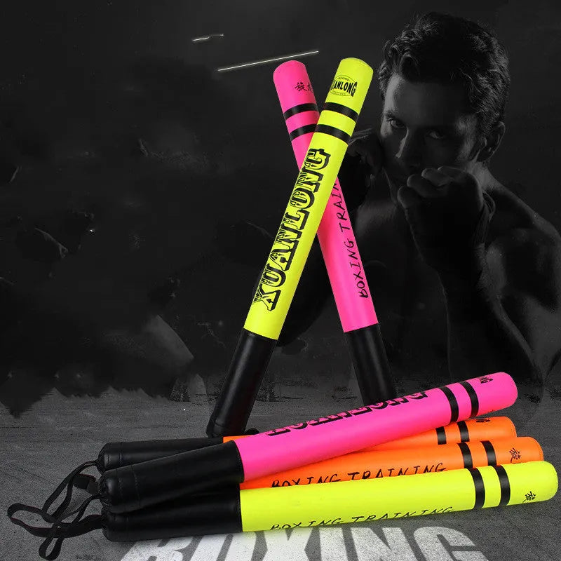 Pair of 57cm boxing target sticks in orange, green, and pink with PU foam construction
