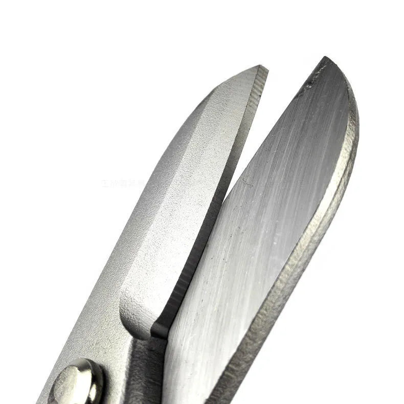 Yellow high carbon steel barbed wire shears tin snips 200mm long on a workbench.