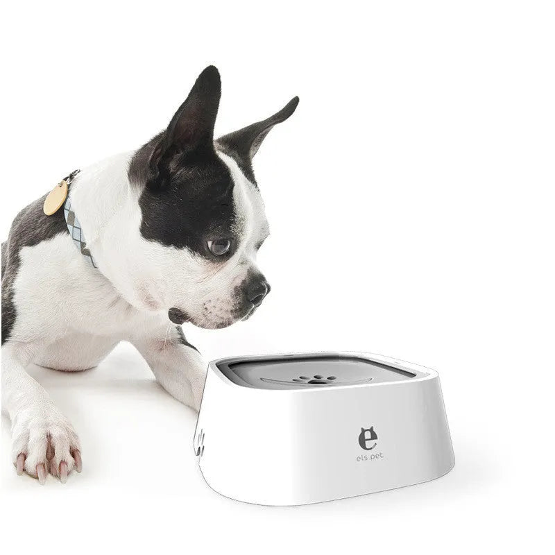 1.5L grey anti-overflow floating water bowl for cats and dogs with non-slip base