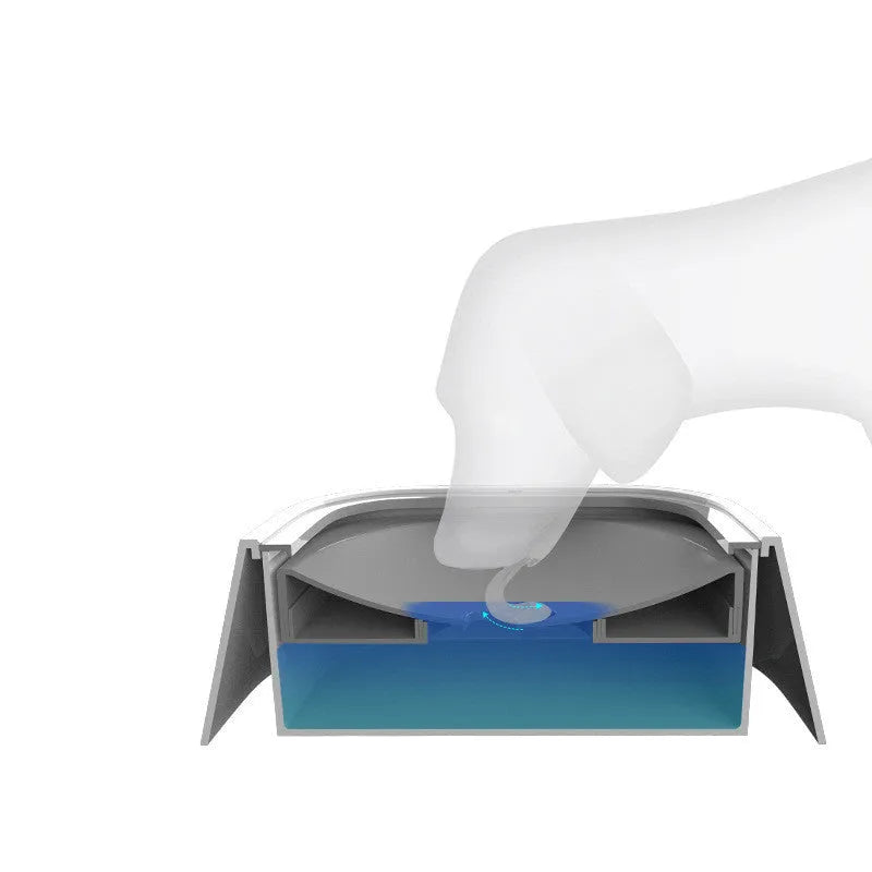 1.5L grey anti-overflow floating water bowl for cats and dogs with non-slip base