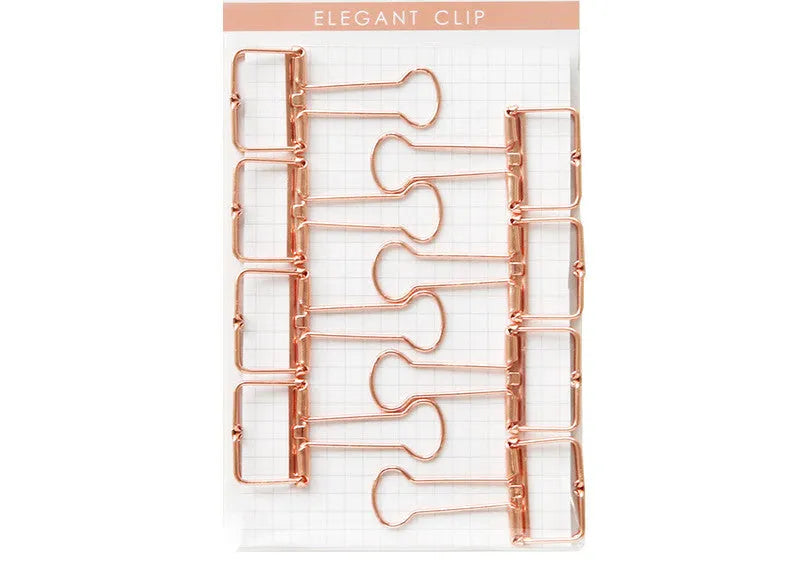 Rose gold metal binder set with ticket holder and data folder, small and large sizes on white background