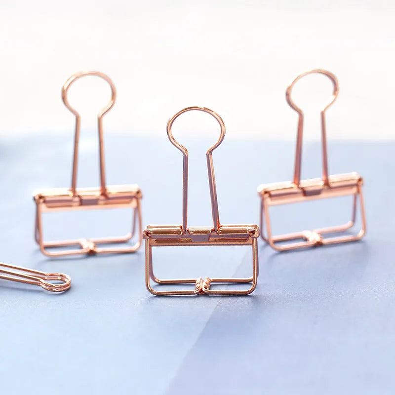 Rose gold metal binder set with ticket holder and data folder, small and large sizes on white background