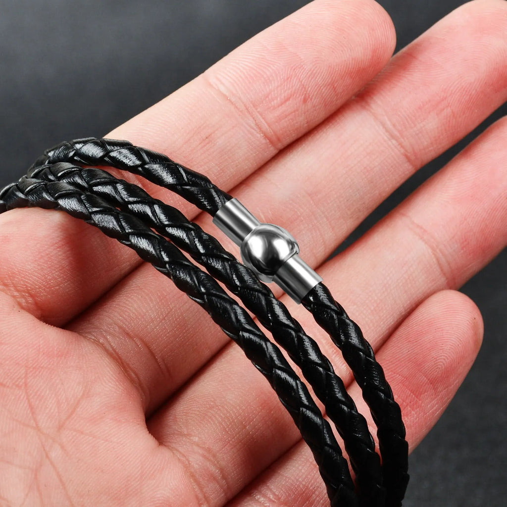 Black braided rope bracelet with stainless steel letter beads, 5mm height, 12mm diameter, 62cm length