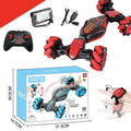 Global Funhood GW124 blue RC stunt car with 4WD, Bionic Spine body, and gesture control watch remote on gravel