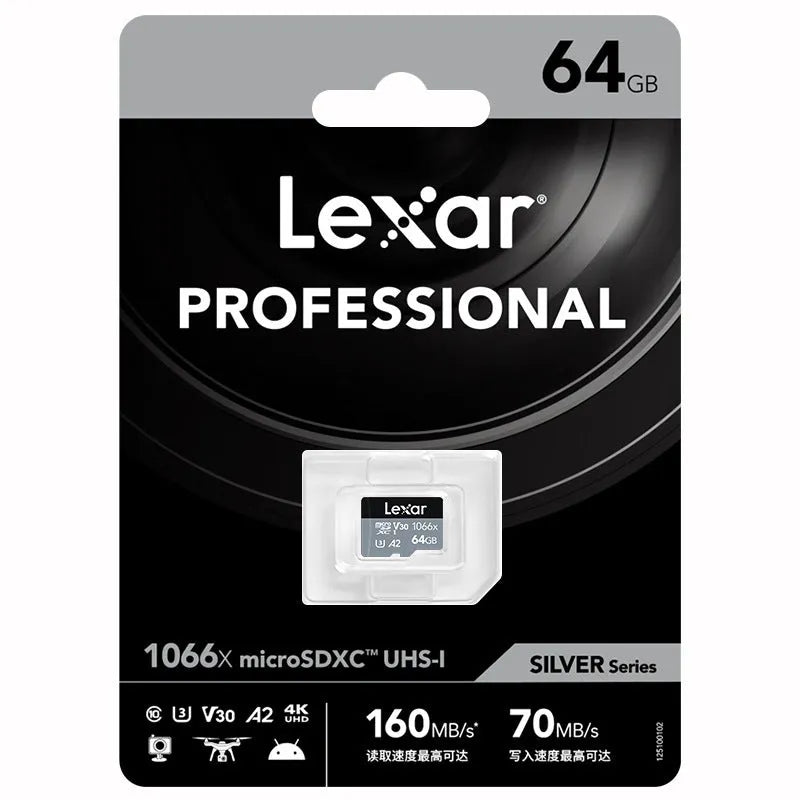 Lexar 1066x TF memory card 64GB to 512GB A2 U3 V30 high speed for 4K UAV and action camera
