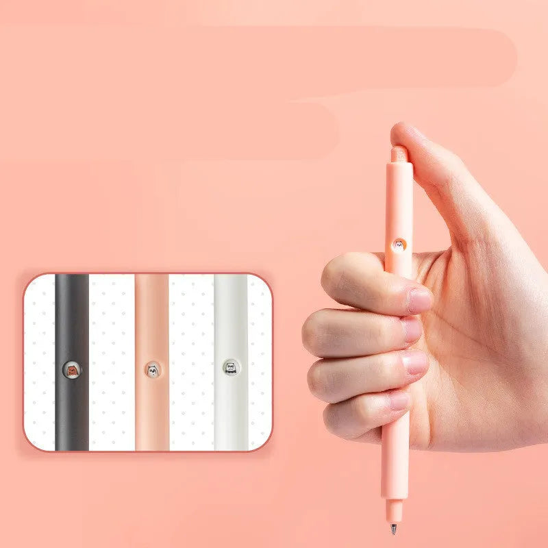 MINISO Bare Bear press gel pen with cartoon design in black, pink and white colours showing 0.5mm tip