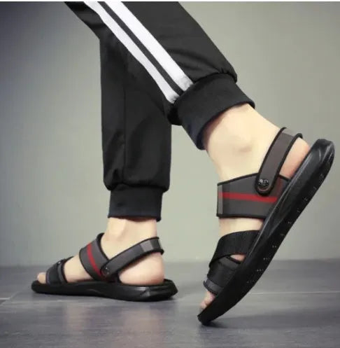 Men's black denim flip-flops with polyurethane sole and leather stitching, sizes 38-44