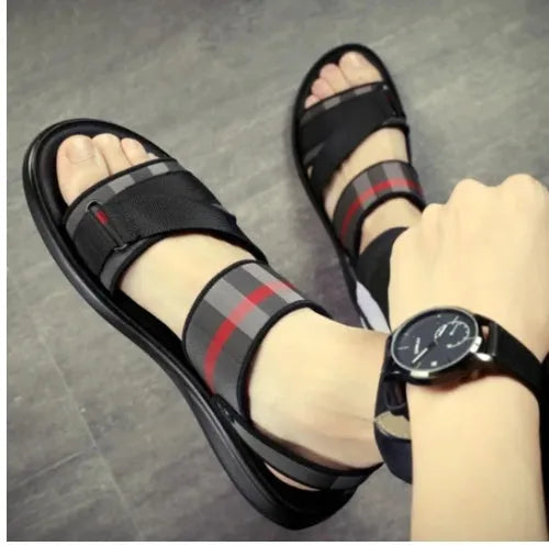 Men's black denim flip-flops with polyurethane sole and leather stitching, sizes 38-44