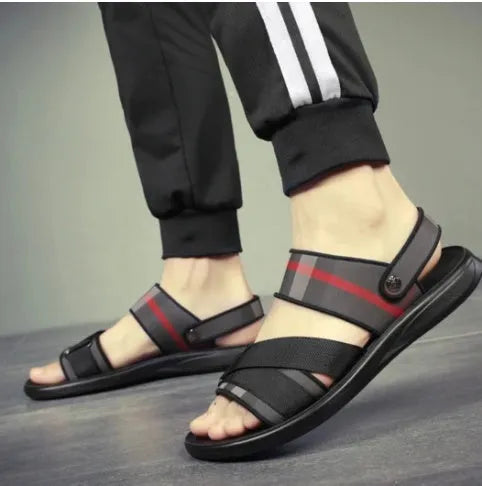 Men's black denim flip-flops with polyurethane sole and leather stitching, sizes 38-44