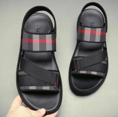 Men's black denim flip-flops with polyurethane sole and leather stitching, sizes 38-44