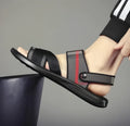 Men's black denim flip-flops with polyurethane sole and leather stitching, sizes 38-44