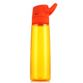 750ml orange PC plastic cycling water bottle with integrated Bluetooth audio speaker on outdoor background