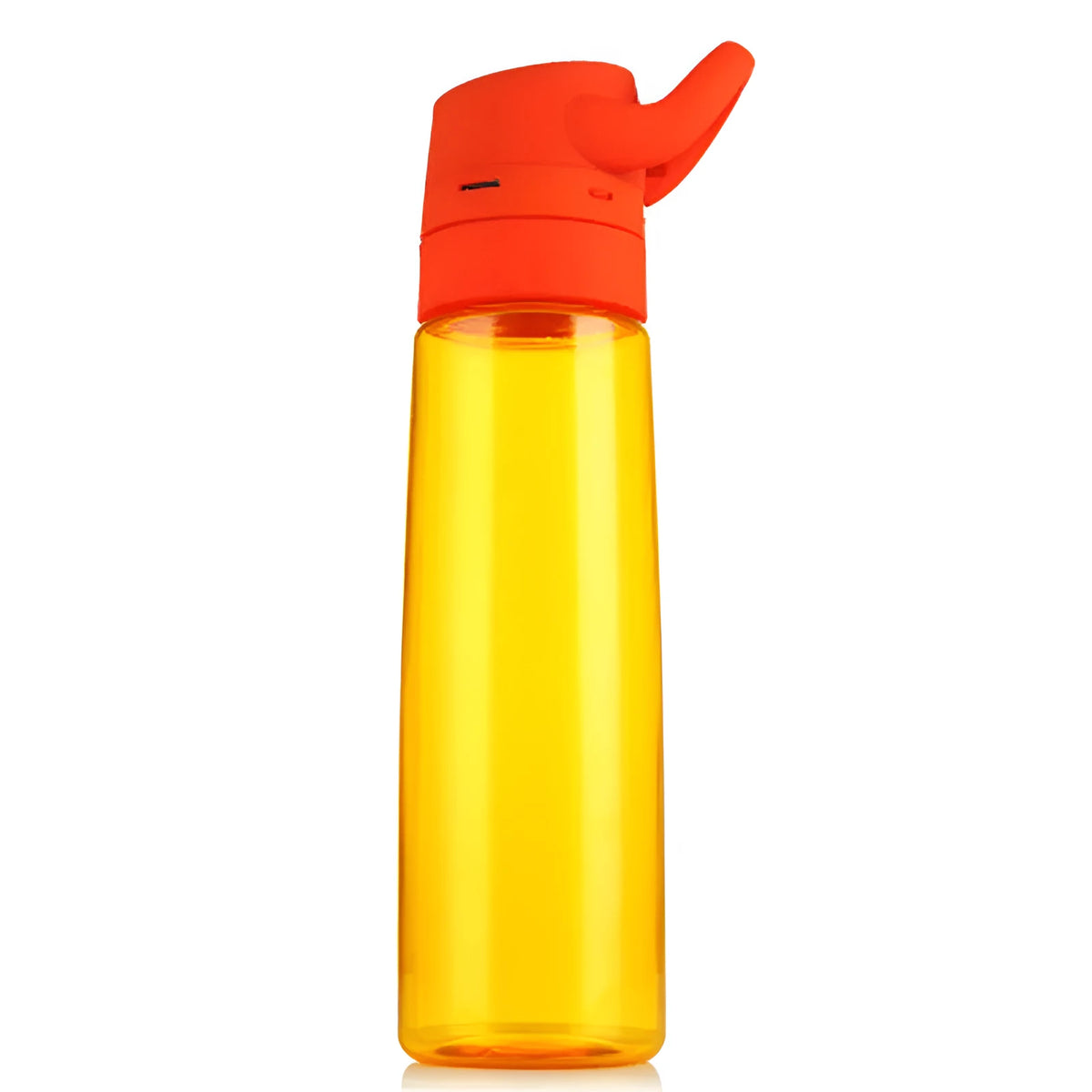 750ml orange PC plastic cycling water bottle with integrated Bluetooth audio speaker on outdoor background