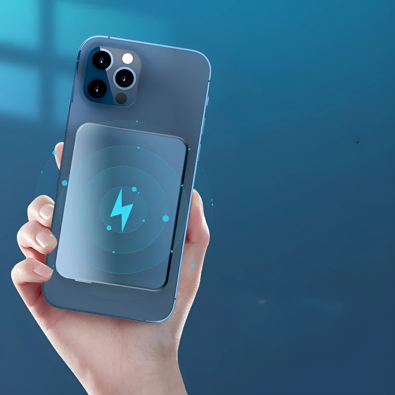 Silver aluminium magnetic wireless charging power bank showing size and USB-C port.