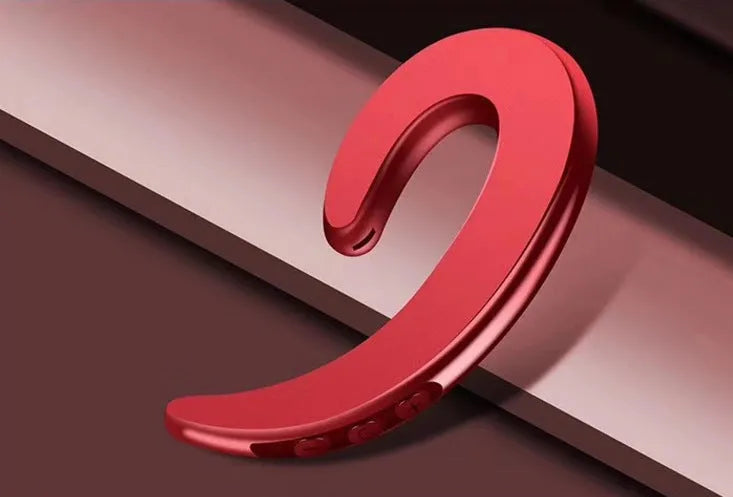 Wireless Bluetooth earphones with ear-hook design in multiple colours including black, red, silver, white, and gold