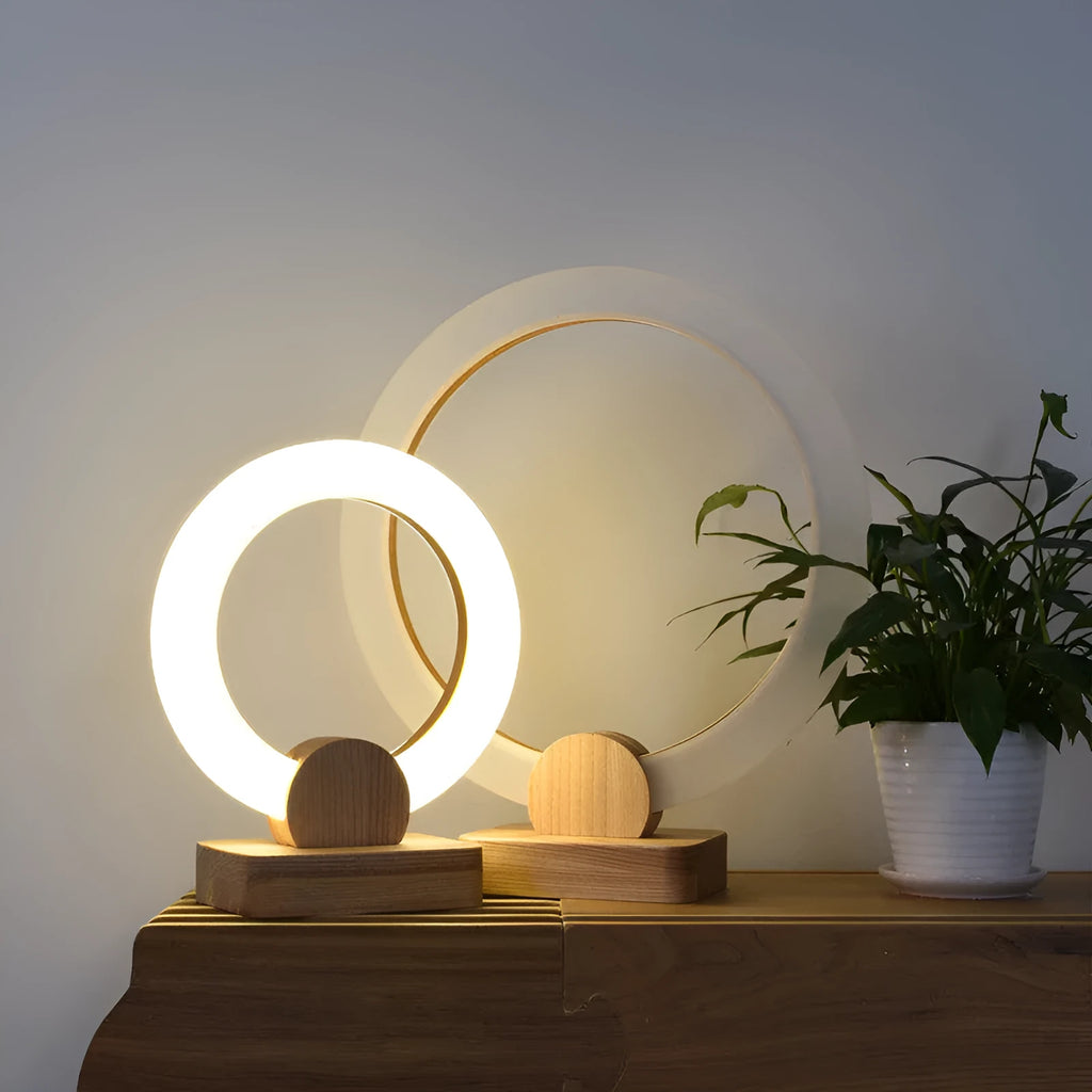 Wooden and acrylic circular Nordic style chandelier LED ceiling light in 20cm and 30cm diameter sizes