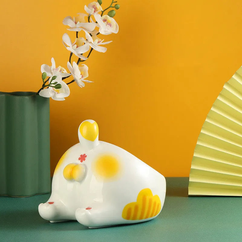 Ceramic pet bowl with inclined mouth design in a cute cat butt shape, suitable for cat or dog food and water