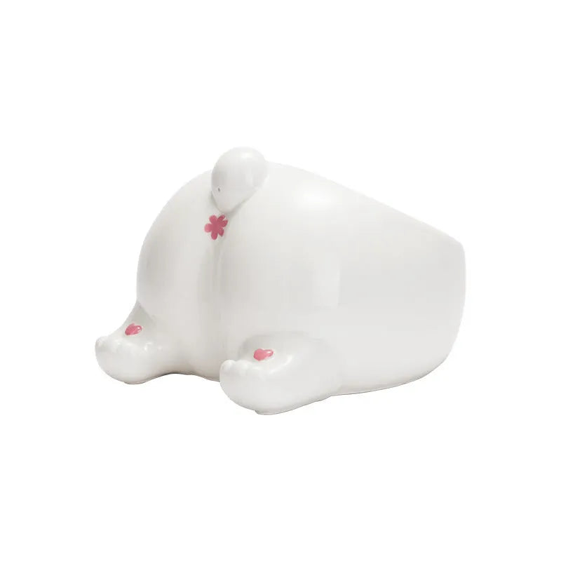 Ceramic pet bowl with inclined mouth design in a cute cat butt shape, suitable for cat or dog food and water