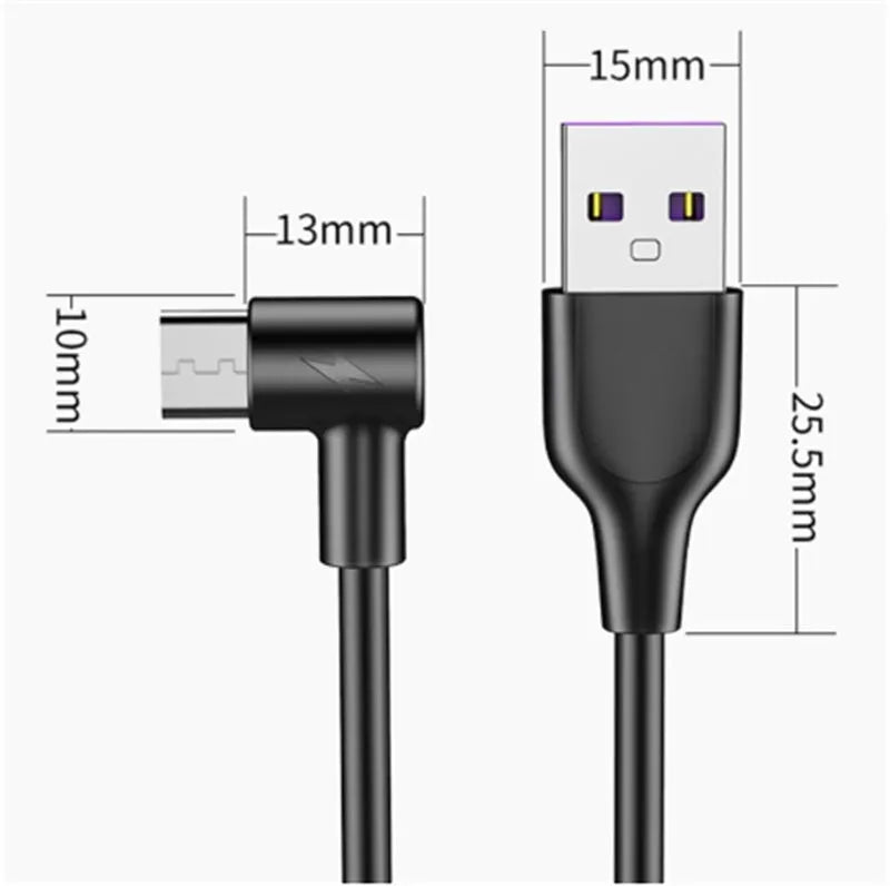Black 5A fast charging cable with elbow Type-C connector for Android phones