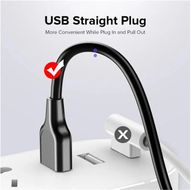 Black 5A fast charging cable with elbow Type-C connector for Android phones