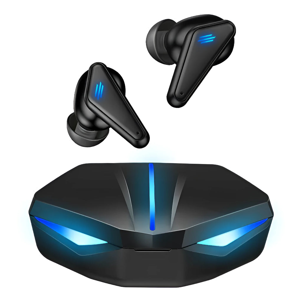 Blue Private Model K55 wireless Bluetooth gaming headset with in-ear earplug design.