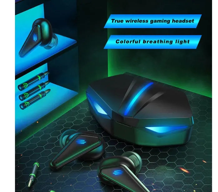 Blue Private Model K55 wireless Bluetooth gaming headset with in-ear earplug design.
