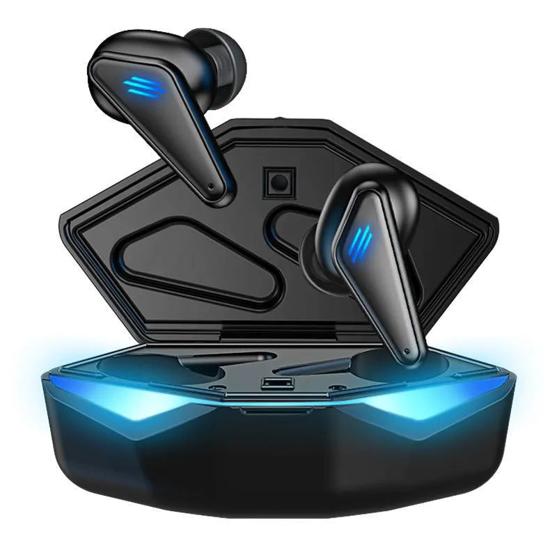 Blue Private Model K55 wireless Bluetooth gaming headset with in-ear earplug design.