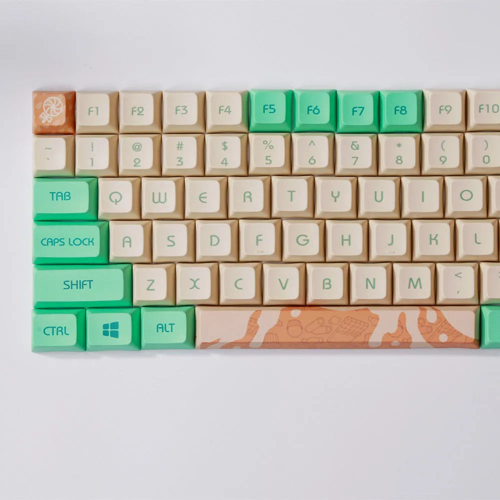 Mint Toffee colour PBT keycap set with XDA profile and sublimation printed legends for wireless mechanical keyboards