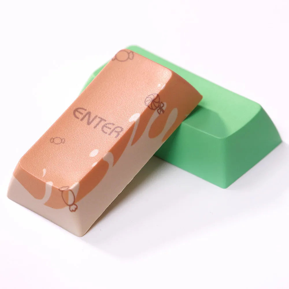 Mint Toffee colour PBT keycap set with XDA profile and sublimation printed legends for wireless mechanical keyboards