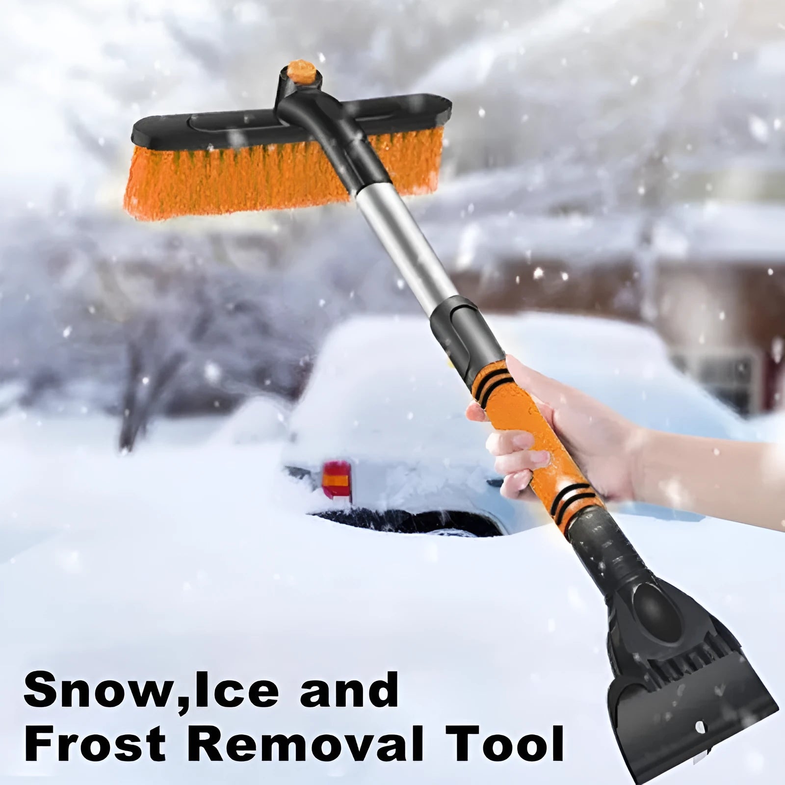 Car Cleaning Brush Ice Scraper Detachable Snow Shovel Brush Dust Remove Brush Auto Windshield Extendable Snow Brush Foam Handle ABS Shaft PVC Bristles EVA Cotton Handle Rotating Brush Head Adjustable Length Blue Orange Black