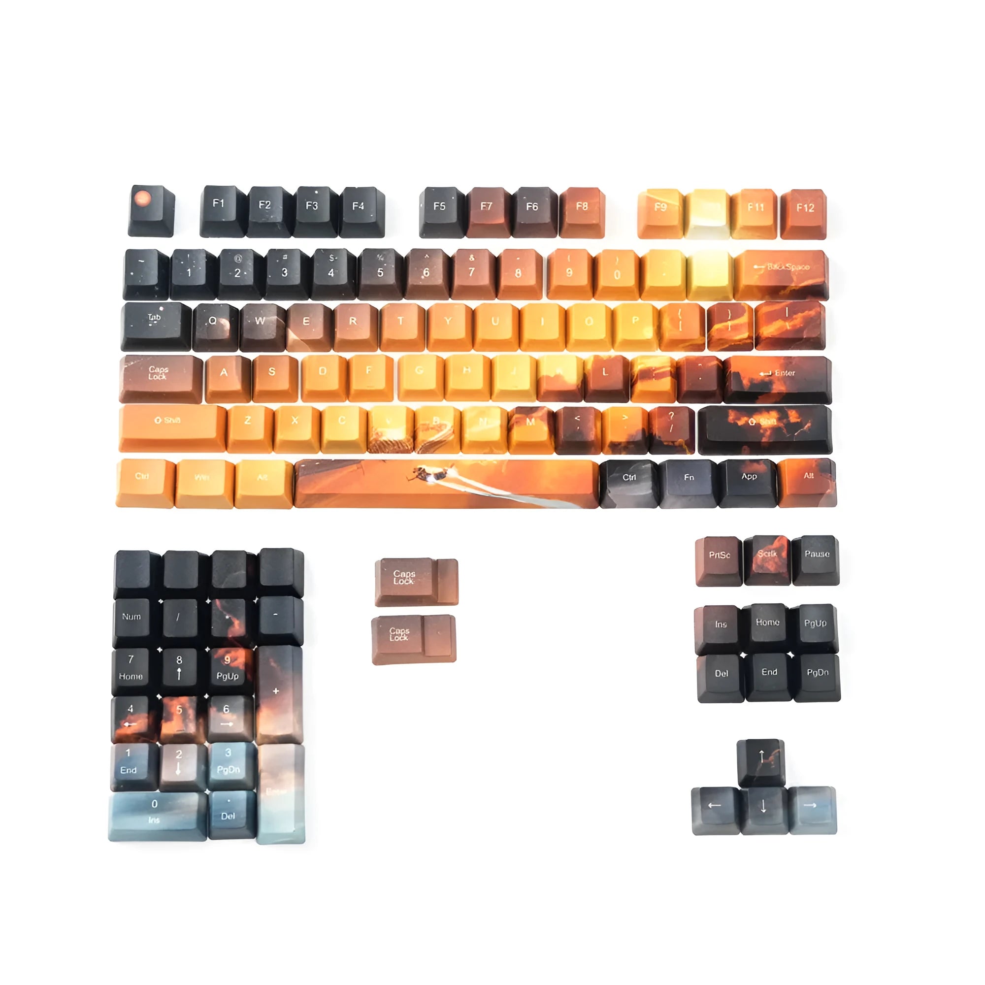 Saturn engraved mechanical keyboard keycap set showing front and side engraving styles