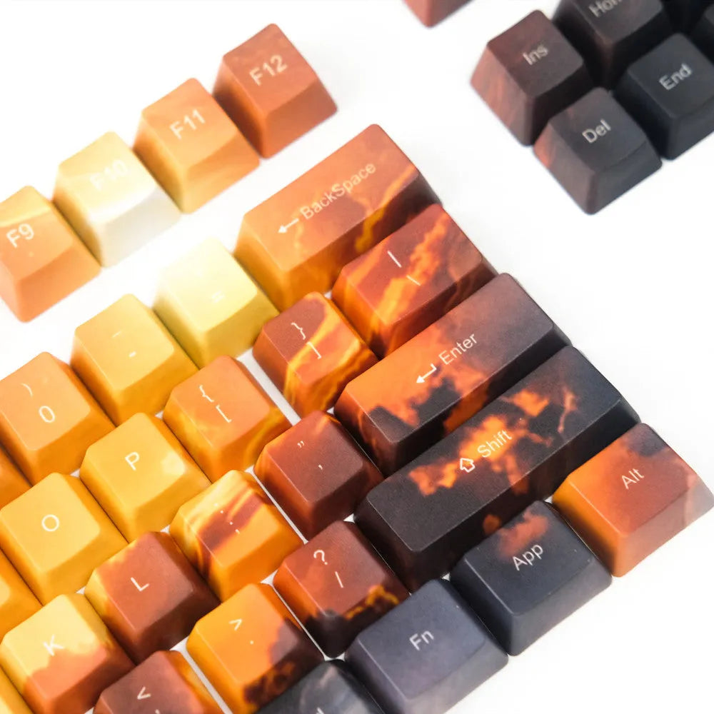 Saturn engraved mechanical keyboard keycap set showing front and side engraving styles