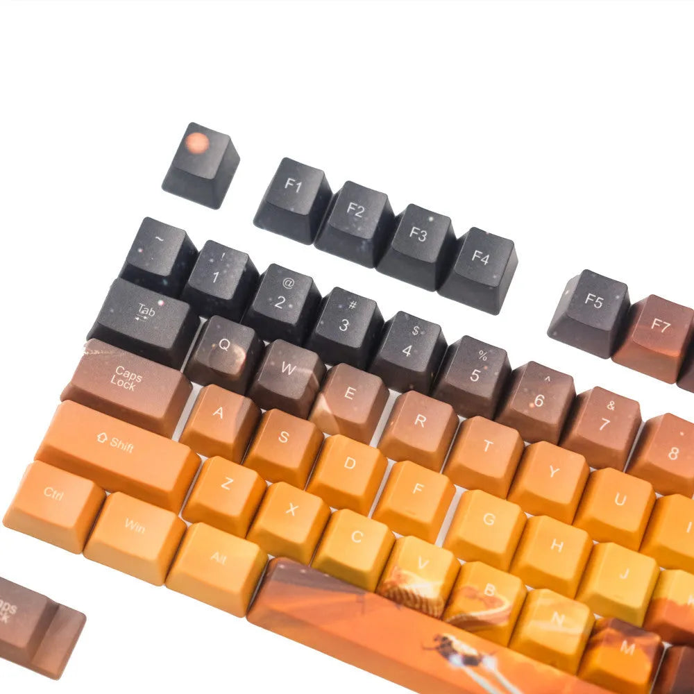 Saturn engraved mechanical keyboard keycap set showing front and side engraving styles