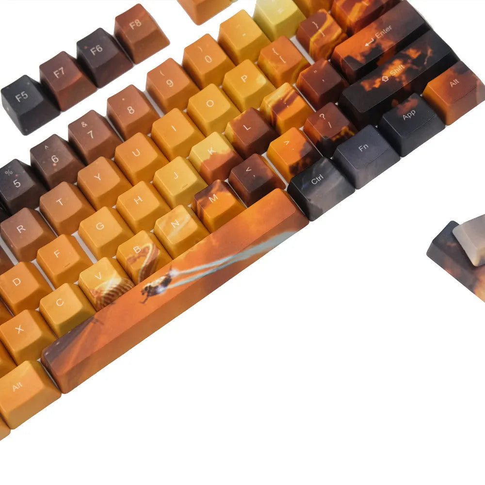 Saturn engraved mechanical keyboard keycap set showing front and side engraving styles