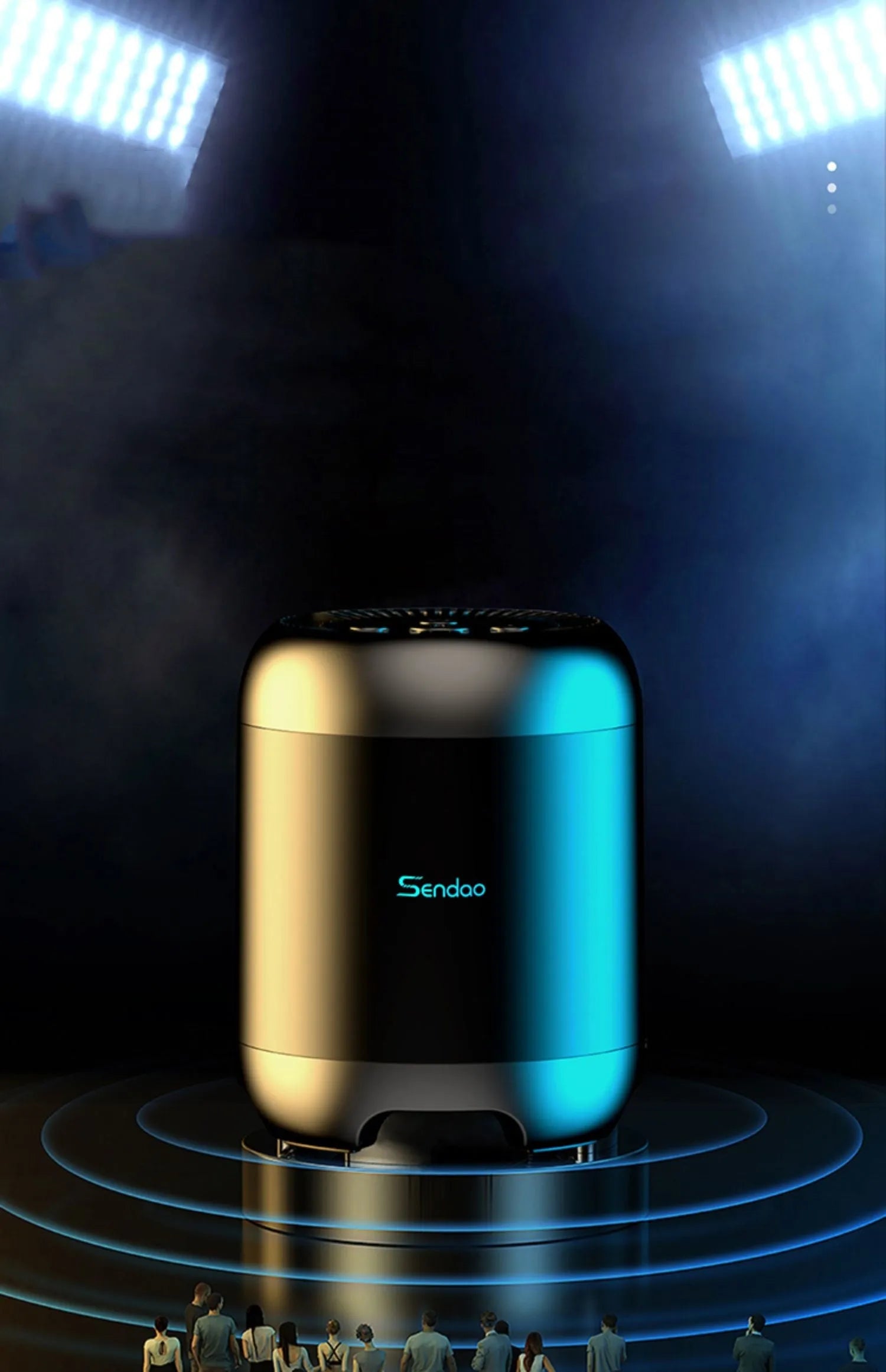 Small black wireless Bluetooth speaker with super subwoofer showing USB port and card reader slot
