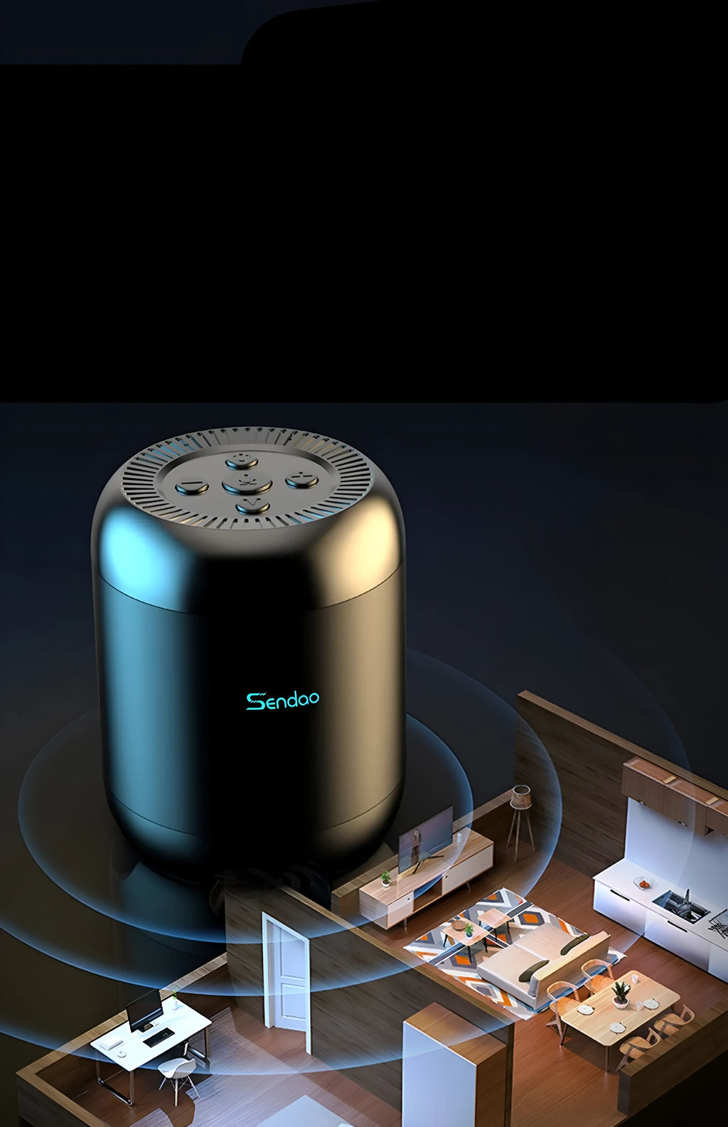 Small black wireless Bluetooth speaker with super subwoofer showing USB port and card reader slot