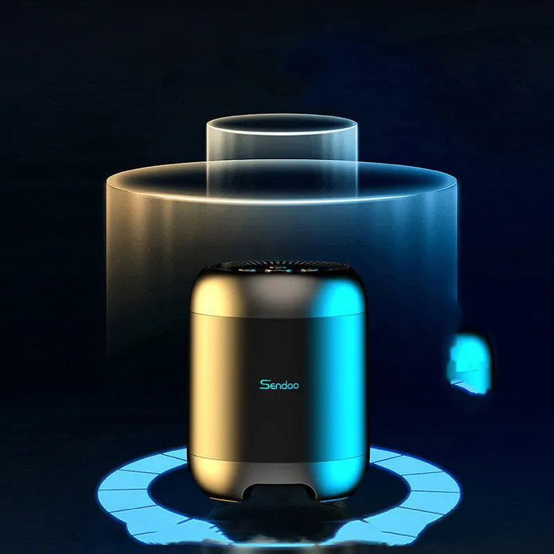 Small black wireless Bluetooth speaker with super subwoofer showing USB port and card reader slot