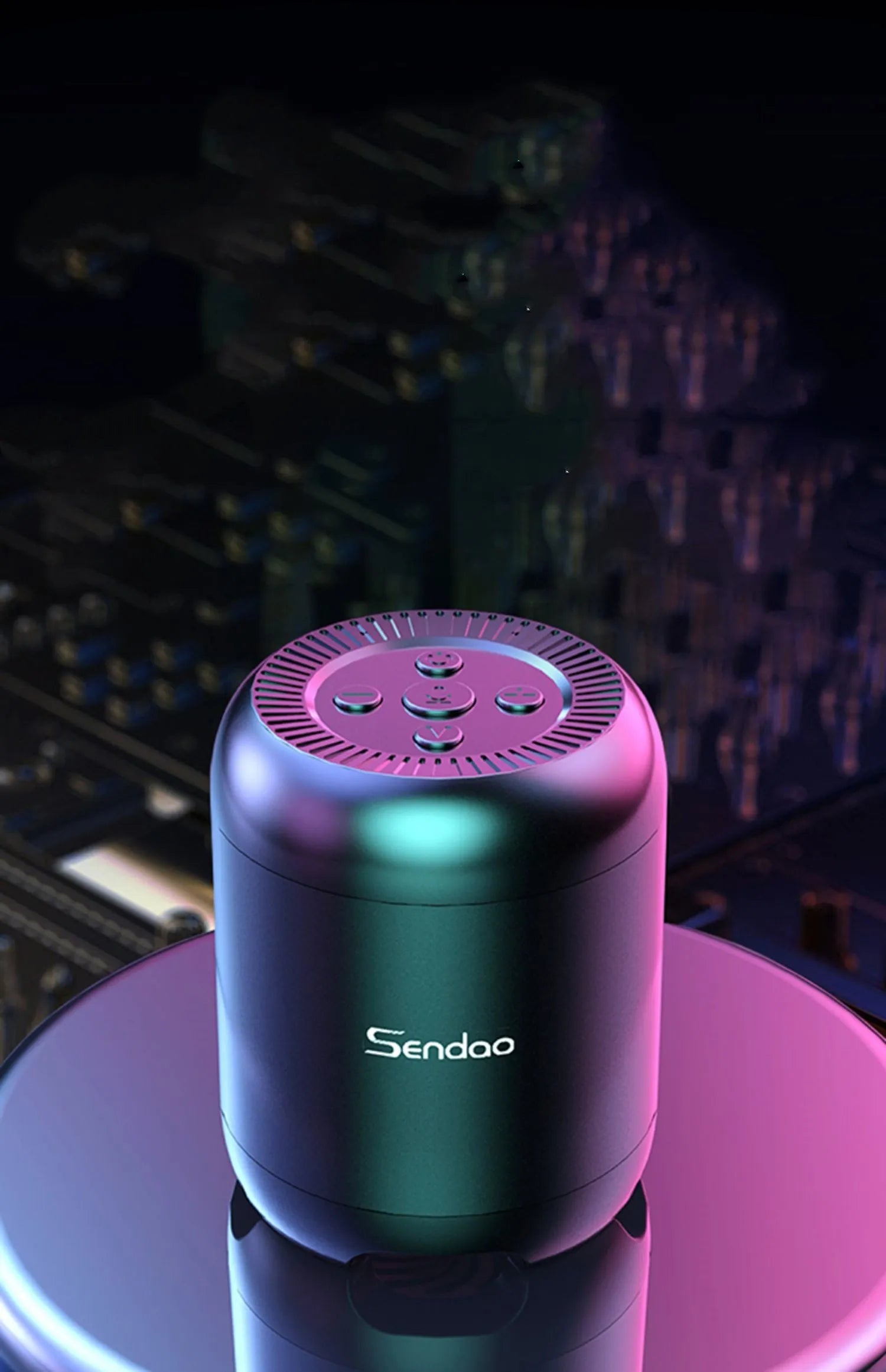 Small black wireless Bluetooth speaker with super subwoofer showing USB port and card reader slot