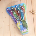 Cute feather peacock design gel pen set with 12 colours on a white background