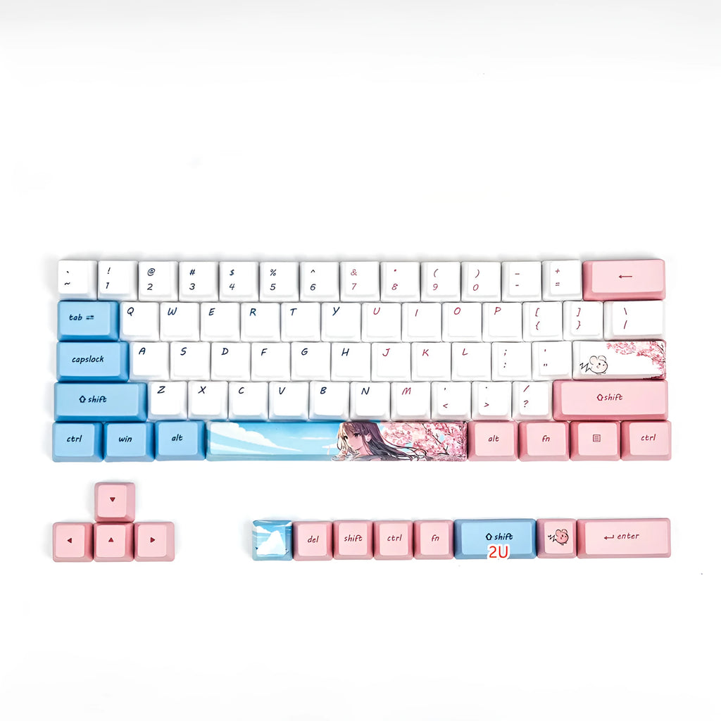 Pink cherry blossom cartoon anime PBT keycaps for GK61 mechanical keyboard
