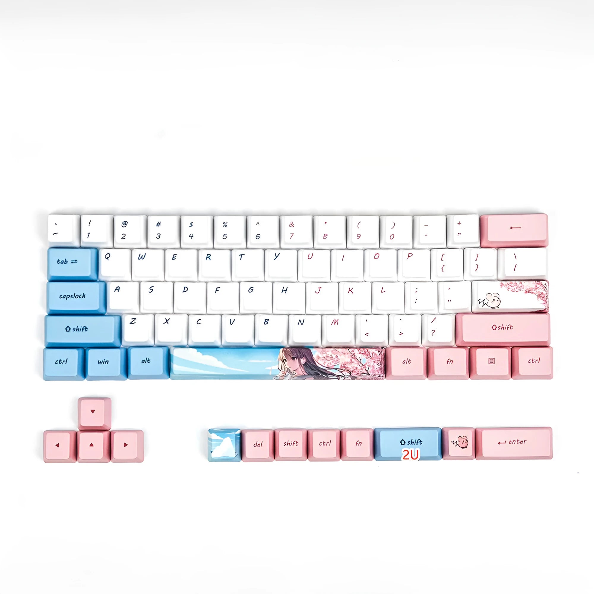 Pink cherry blossom cartoon anime PBT keycaps for GK61 mechanical keyboard