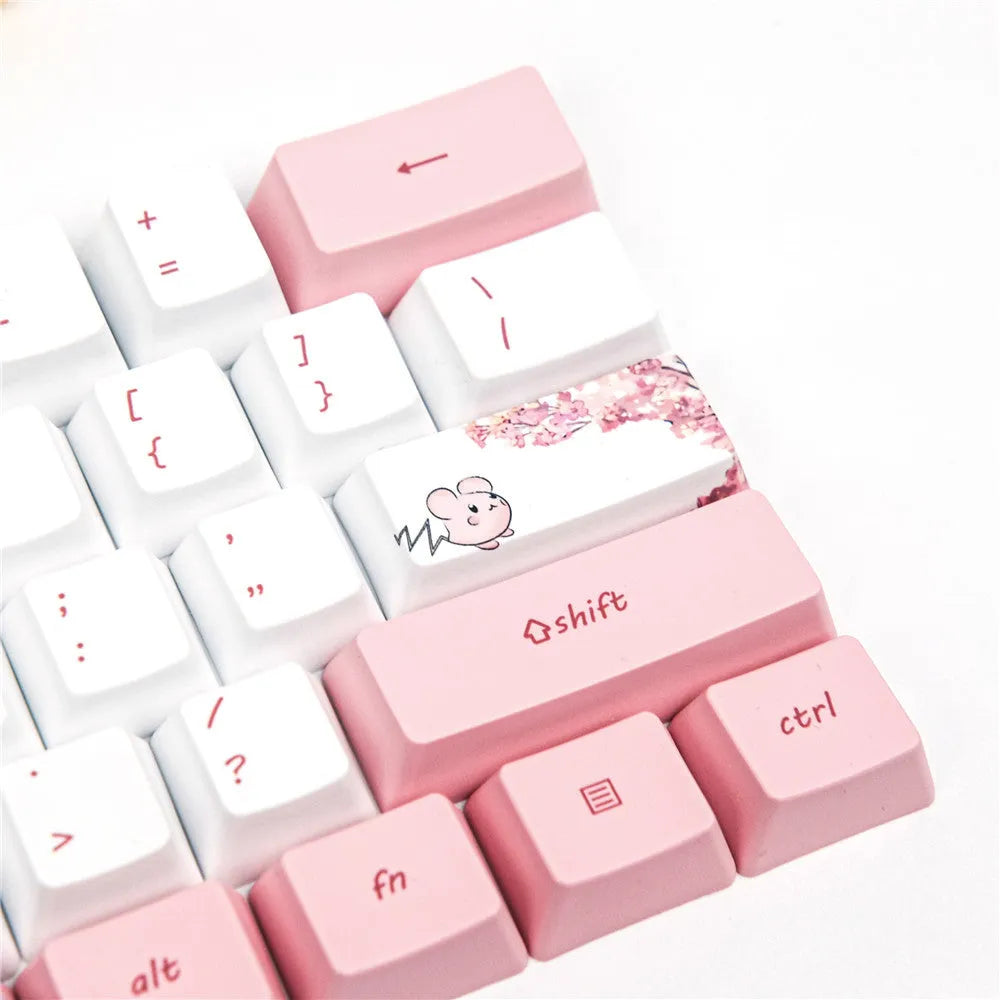 Pink cherry blossom cartoon anime PBT keycaps for GK61 mechanical keyboard