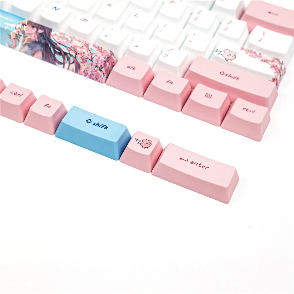 Pink cherry blossom cartoon anime PBT keycaps for GK61 mechanical keyboard