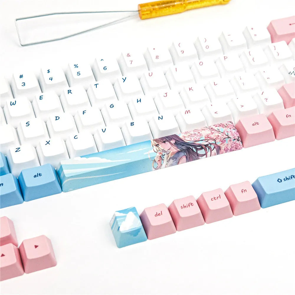 Pink cherry blossom cartoon anime PBT keycaps for GK61 mechanical keyboard