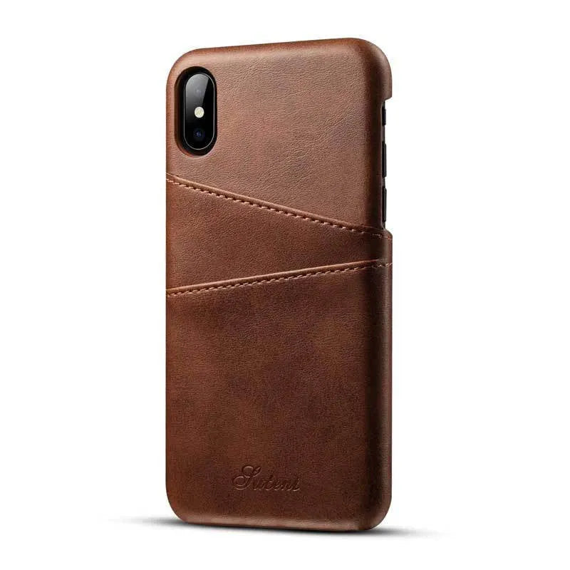 Black leather business phone case for iPhone XS Max, back view with machined finish and pure colour design
